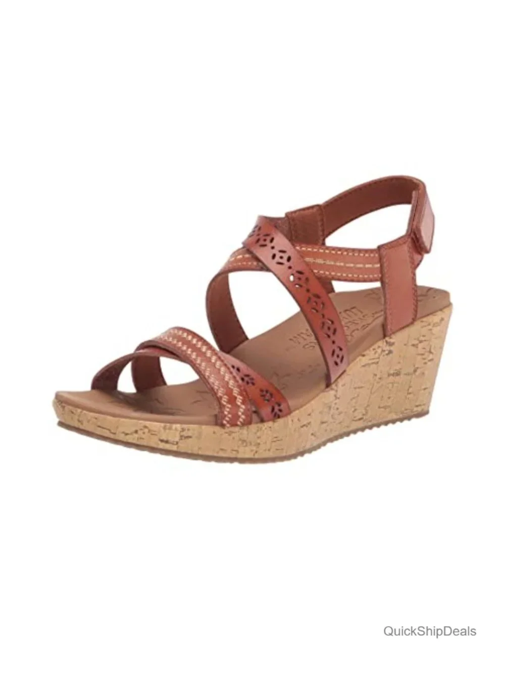 Laser-Cut Faux Leather Wedge Sandals with Luxe Foam Cushioned Footbed